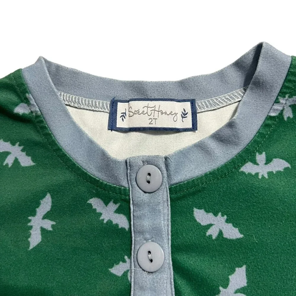SweetHoney 2T Green & Blue Bat Print Pajamas
